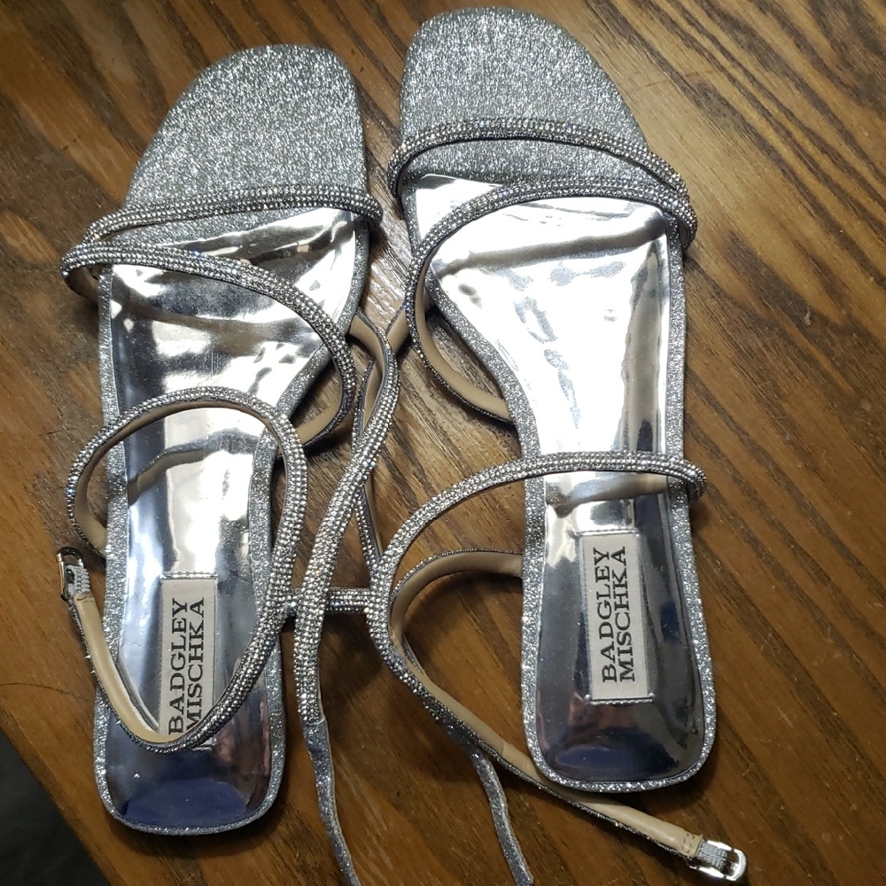 Badgley Mischka Ivie Embellished Glittering Silver Sandals